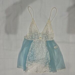 Elegant Lace and Sheer Blue Chemise